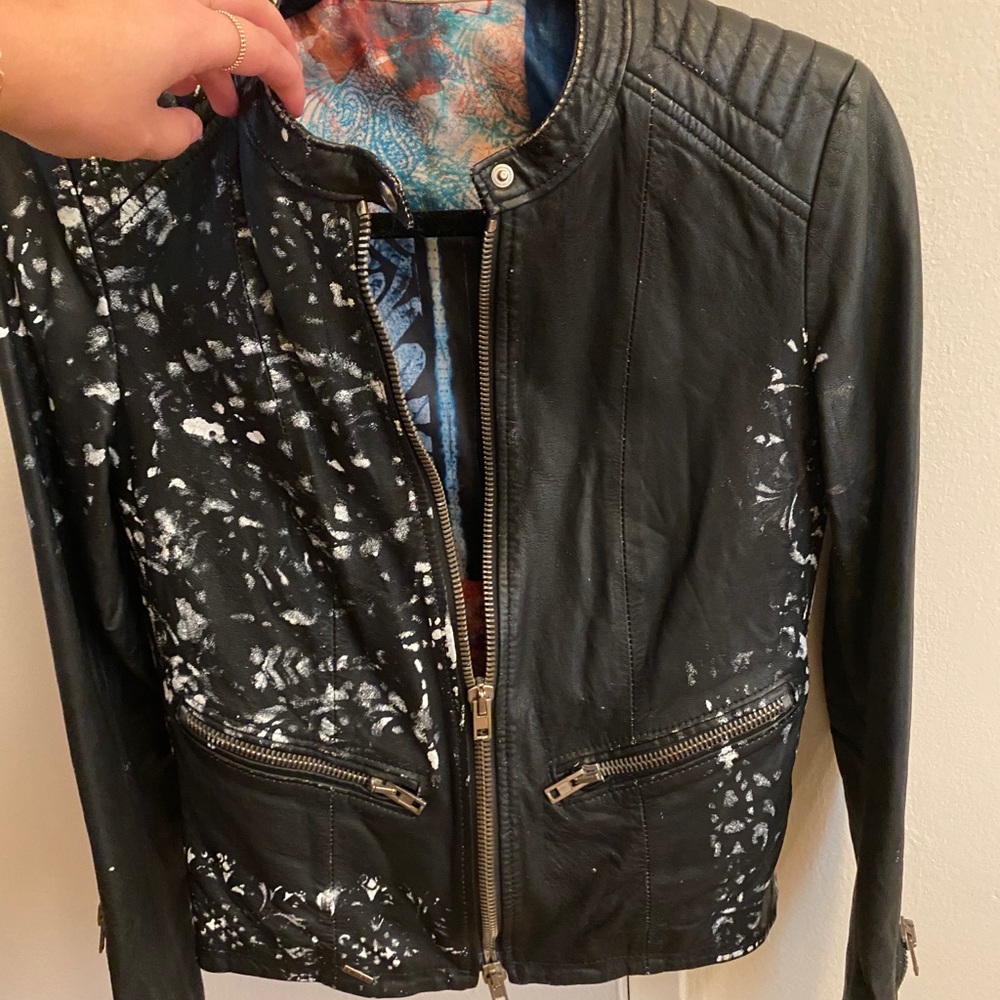 SWORD Gold Edition Leather Biker Jacket XS Size 40